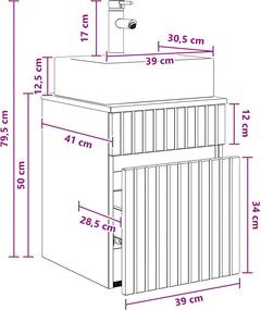 vidaXL Νιπτήρας Τοίχου Artisan Δρυς 39 x 41 x 62,5 εκ