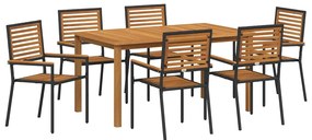 vidaXL Σέτ φαγητού για κήπο 7 pcs Μαύρο Στερεό Ξύλο Ακακίας