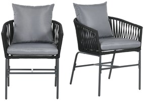 Outsunny Καρέκλες εξωτερικού χώρου, Σετ 2 τεμαχίων, Σχέδιο Boho, Μαξιλάρια καθίσματος και πλάτης, άνετο κάθισμα, μεταλλικός σκελετός, Μαύρο