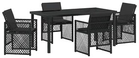 vidaXL Σετ Εξωτερικής Τραπεζαρίας 5 Τεμαχίων με Μαξιλάρια Μαύρο Ράτταν