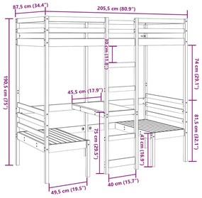 Σκελετός Υπερ. Κρεβάτι Γραφείο/Καρέκλες 80x200εκ. Μασίφ Πεύκο - Λευκό