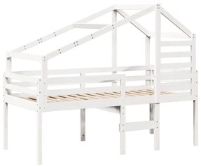 vidaXL Κρεβάτι Υπερυψωμένο με Οροφή Λευκό 90x200 εκ. Μασίφ Ξύλο Πεύκου