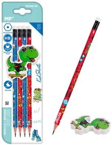 MP σετ ξύλινα μολύβια & γόμα Kid Skate PE356-03, εξάγωνα, HB, 5τμχ