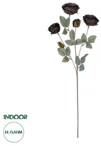 GloboStar® Artificial Garden PURPLE ROSE BRANCH 21301 Τεχνητό Διακοσμητικό Κλαδί Τριαντάφυλλα Μωβ Y60cm