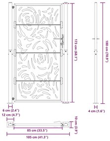 Πύλη κήπου Μαύρη 105x180 cm Ατσάλινη φλόγα σχεδιασμού - Μαύρο