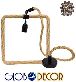 GloboStar® MALVERN 10001240 Vintage Industrial Κρεμαστό Φωτιστικό Οροφής Μονόφωτο 1 x E27 Μαύρο Μεταλλικό με Μπεζ Σχοινί Μ33 x Π22 x Υ33cm