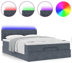 vidaXL Οθωμανικό κρεβάτι με στρώμα & LEDs Σκούρο γκρι 140x190cm Velvet