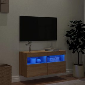 Έπιπλο Τοίχου Τηλεόρασης με LED Sonoma Δρυς 80x30x40 εκ. - Καφέ
