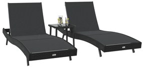 vidaXL Ήλιος Λάουτζερ 3 pcs Μαύρο 40 x 40 x 40.5 εκ συνθετικό ρατάν