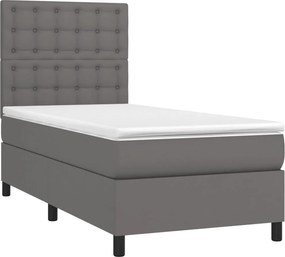 vidaXL Κρεβάτι Boxspring με Στρώμα &amp; LED Γκρι 90x200 εκ. Συνθ. Δέρμα
