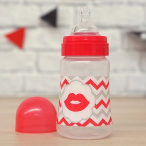 Πλαστικό Μπιμπερό 250ml Με Θηλή Σιλικόνης 6+Μ Kiokids Κόκκινα Χείλη 1447