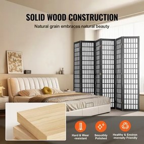 VEVOR Room Divider Japanese Wall Divider 4 Pane for Room Separation (Black)