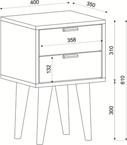 Κομοδίνο ArteLibre KITHIRA Φυσικό/Λευκό Μελαμίνη 40x35x61cm