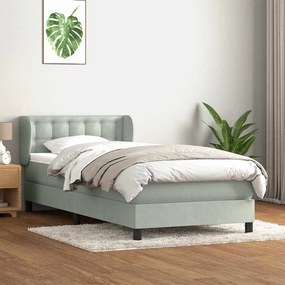 Box Spring κρεβάτι με στρώμα ανοιχτό γκρι 80x220 cm Βελούδινο