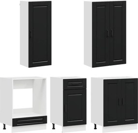 vidaXL Μονάδα κουζίνας PORTO 5 pcs Μαύρο Επεξεργασμένο Ξύλο