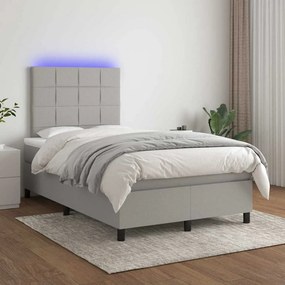 vidaXL Κρεβάτι Boxspring με Στρώμα &amp; LED Αν.Γκρι 120x190εκ. Υφασμάτινο