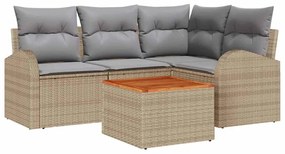 vidaXL Σετ Καναπέ Κήπου με μαξιλάρι 5 pcs Μπεζ συνθετικό ρατάν