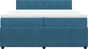 vidaXL Κρεβάτι Boxspring με Στρώμα Μπλε 200x200 εκ. Βελούδινο