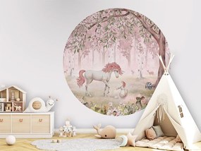 Unicorn Forest Ταπετσαρια Τοιχου Ροζ Στρογγυλη 80cm