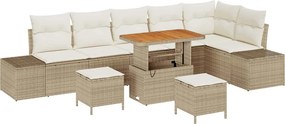 vidaXL Σετ Καναπέ Κήπου με μαξιλάρι 9 pcs Μπεζ Πολυ ράταν