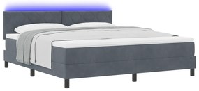 vidaXL Κρεβάτι Box Spring με Στρώμα & LED Σκούρο Γκρι 180x200 εκ Βελούδο