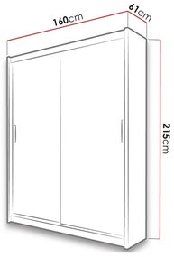 Ντουλάπα Honolulu 134, Άσπρο, 215x160x61cm, 128 kg, Πόρτες ντουλάπας: Ολίσθηση, Αριθμός ραφιών: 4, Αριθμός ραφιών: 4 | Epipla1.gr