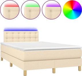 vidaXL Κρεβάτι Boxspring με Στρώμα &amp; LED Κρεμ 120x200 εκ. Υφασμάτινο