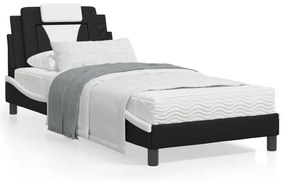 Κρεβάτι με Στρώμα Μαύρο και Λευκό 90 x 200 εκ. Συνθετικό Δέρμα