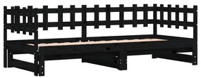 vidaXL Καναπές Κρεβάτι Συρόμενος Μαύρος 2x(90x190) εκ. από Μασίφ Πεύκο