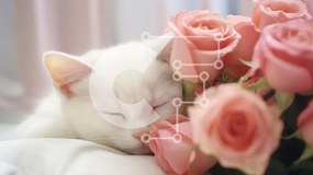 Intra Συλλεκτικό Ξύλινο Παζλ Plywood 4mm - Λευκή γάτα που κοιμάται σε ροζ τριαντάφυλλα Σε Ξύλινο Κουτί - Διαστάσεις: 10x10 cm – 25 κομμάτια