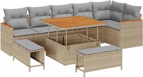 vidaXL Σετ Καναπέ Κήπου 9 pcs Μπεζ συνθετικό ρατάν