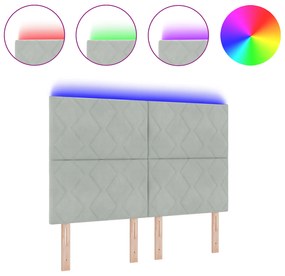 vidaXL LED Κεφαλάρι Σχέδιο Διαμαντένιων Μπλοκ Ανοιχτό Γκρι 144 cm Βελούδου