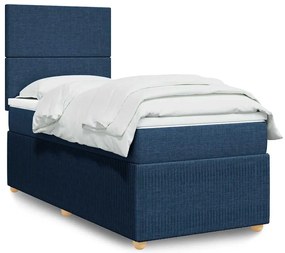 vidaXL Κρεβάτι Boxspring με Στρώμα Μπλε 90x200 εκ.Υφασμάτινο