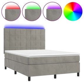 Κρεβάτι Boxspring με Στρώμα &amp; LED Αν.Γκρι 140x200 εκ. Βελούδινο - Γκρι