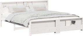 vidaXL Σκελετός Κρεβατιού με ράφι Λευκό 180 x 200 cm Στερεό πεύκο