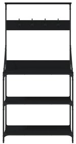 vidaXL Ραφιέρα Κουζίνας με Γάντζους και 4 Ράφια Μαύρη Επεξεργ. Ξύλο