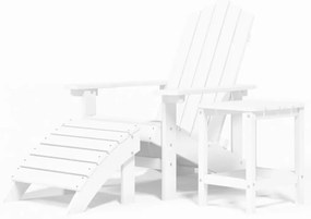 vidaXL Καρέκλα Κήπου Adirondack Λευκή από HDPE με Υποπόδιο & Τραπεζάκι