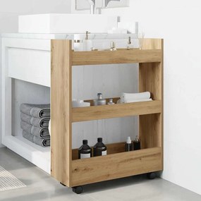 vidaXL Τρόλεϊ Αποθήκευσης Στενό 3 Επιπέδων Αρτισιανή Δρυς Επεξ. Ξύλο