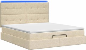 vidaXL Κρεβάτι Ottoman με Στρώμα και LED Κρεμ 140 x 200 cm Ύφασμα