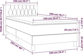 vidaXL Κρεβάτι Boxspring με Στρώμα Σκούρο Καφέ 100x200 εκ. Υφασμάτινο