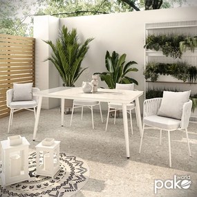 Τραπέζι κήπου Zeren pakoworld μέταλλο λευκό-γυαλί 160x90x78εκ - Γυαλί - 151-000005