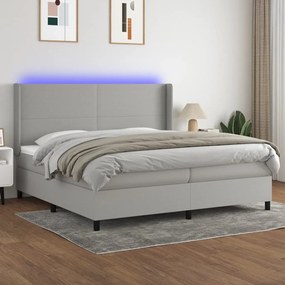 3138181 vidaXL Κρεβάτι Boxspring με Στρώμα &amp; LED Αν.Γκρι 200x200εκ. Υφασμάτινο Γκρι, 1 Τεμάχιο
