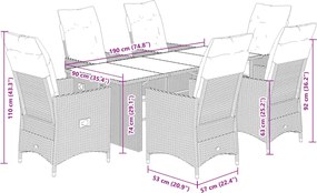 vidaXL Σετ Τραπεζαρίας Κήπου 7 τεμ. Γκρι Συνθ. Ρατάν με Μαξιλάρια