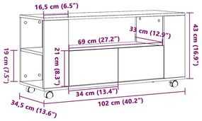 Έπιπλο τηλεόρασης με ρόδες Βελανιδιά τεχνίτη 102x34,5x43 cm - Καφέ