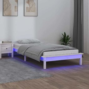 vidaXL Πλαίσιο Κρεβατιού LED Λευκό 90 x 190 εκ. Μονό Μασίφ Ξύλο