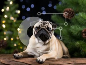 Intra Συλλεκτικό Ξύλινο Παζλ Plywood  4mm - Pug Dog σε εορταστικό περιβάλλον Σε Ξύλινο Κουτί - Διαστάσεις: 10x10 cm – 25 κομμάτια
