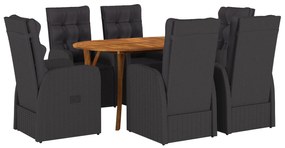 vidaXL Σέτ φαγητού για κήπο 7 pcs Μαύρο συνθετικό ρατάν