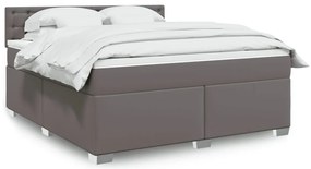vidaXL Κρεβάτι Boxspring με Στρώμα Γκρι 180x200 εκ. Συνθετικό Δέρμα