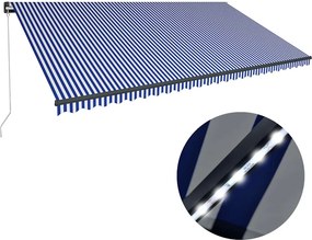 vidaXL Χειροκίνητη τέντα με ηλιακό LED 6 x 3 m Μπλε και Λευκή Ράβδος