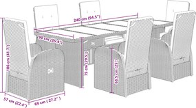 vidaXL Σετ Τραπεζαρίας Κήπου 7 τεμ. Γκρι Συνθ. Ρατάν με Μαξιλάρια